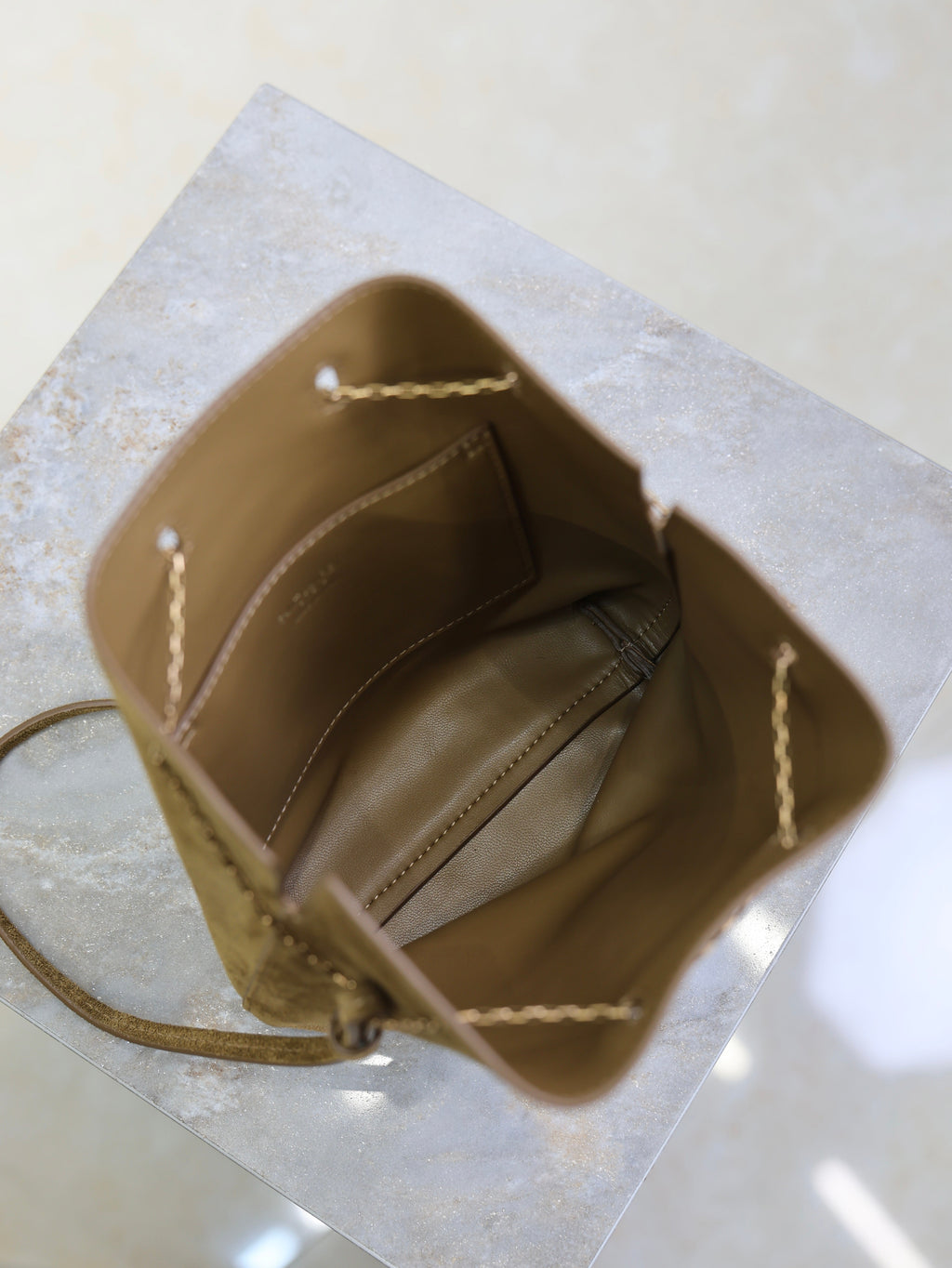 YSL 25S POCHON BAG 24 IN CARAMEL COGNAC SUEDE GOLD HARDWARE