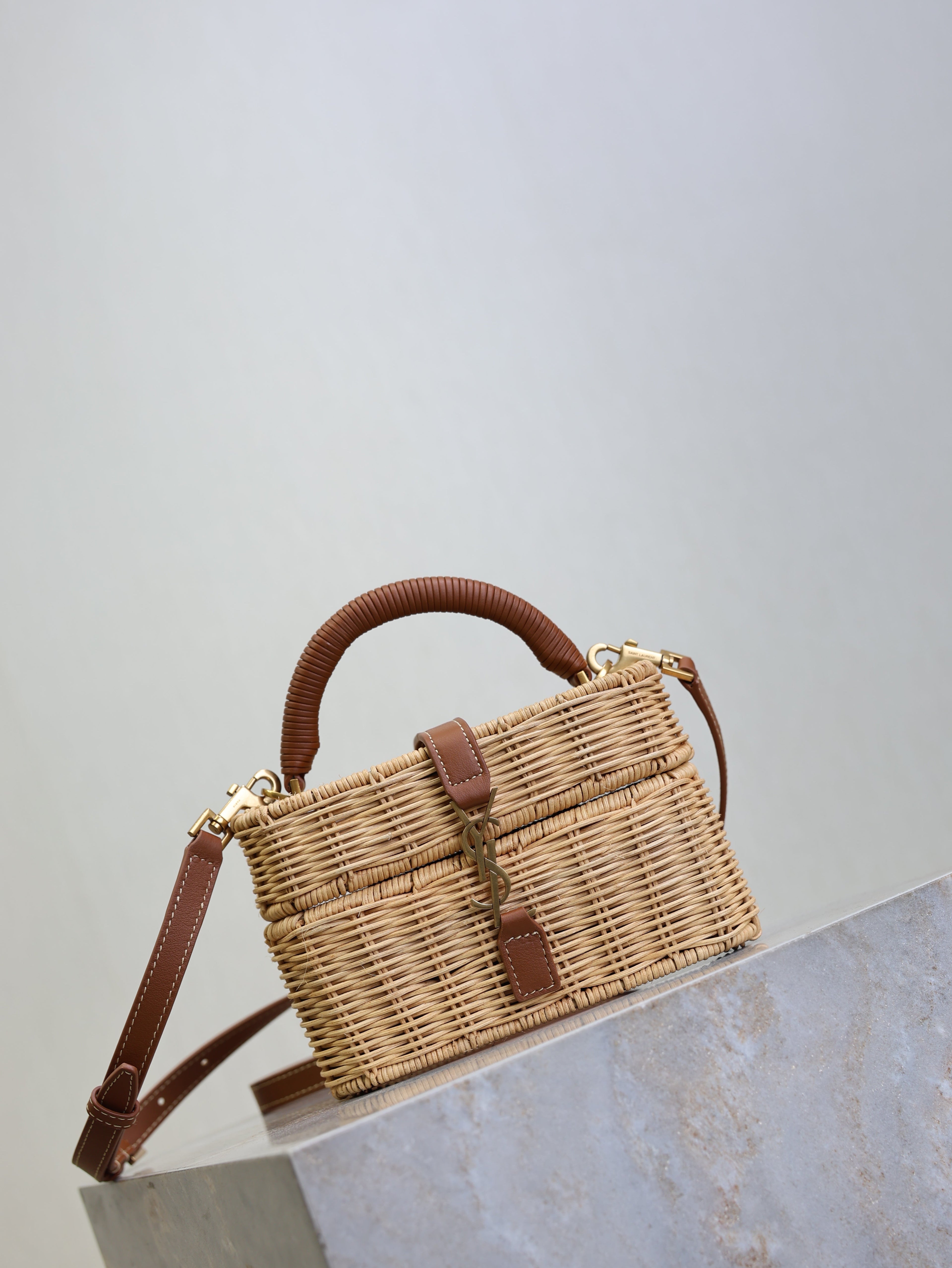 YSL 25S GABY MINI BAG 18 IN OSIER AND BROWN CALFSKIN GOLD HARDWARE