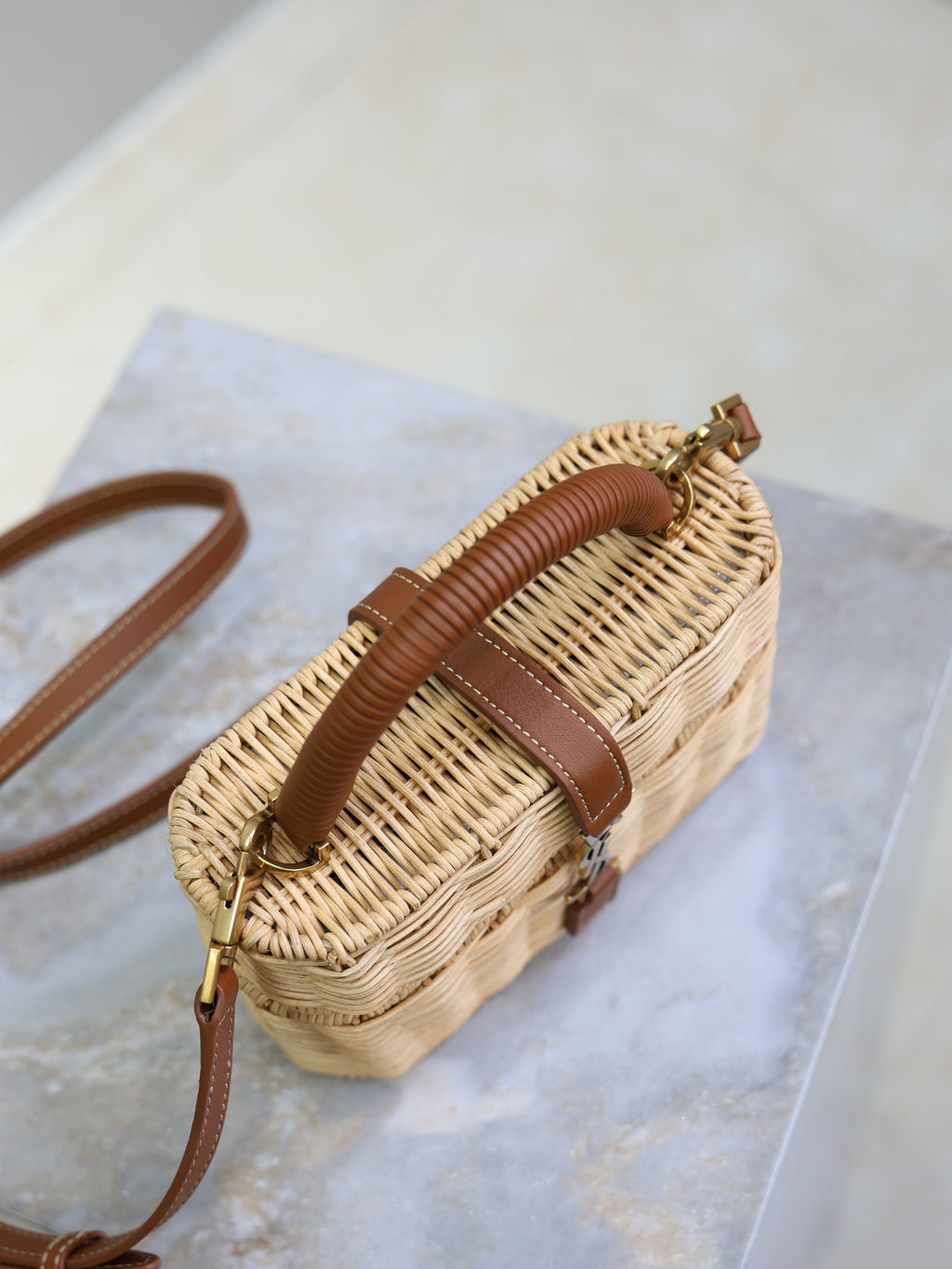 YSL 25S GABY MINI BAG 18 IN OSIER AND BROWN CALFSKIN GOLD HARDWARE