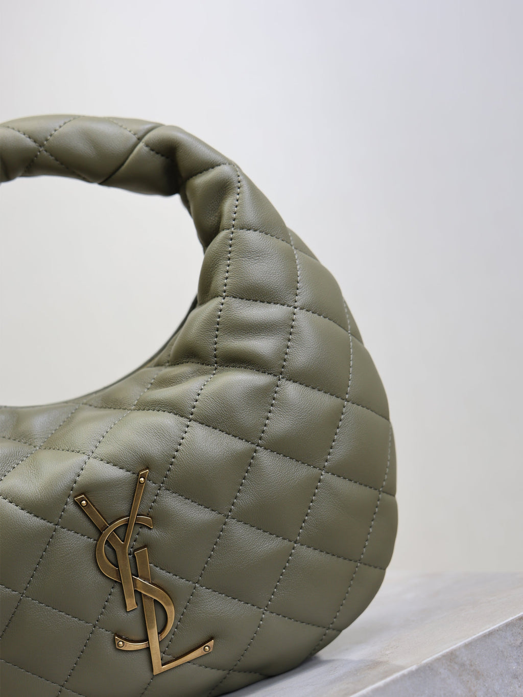 YSL 25S ICARE BABY 17 IN DARK OLIVE QUILTED CALFSKIN GOLD HARDWARE