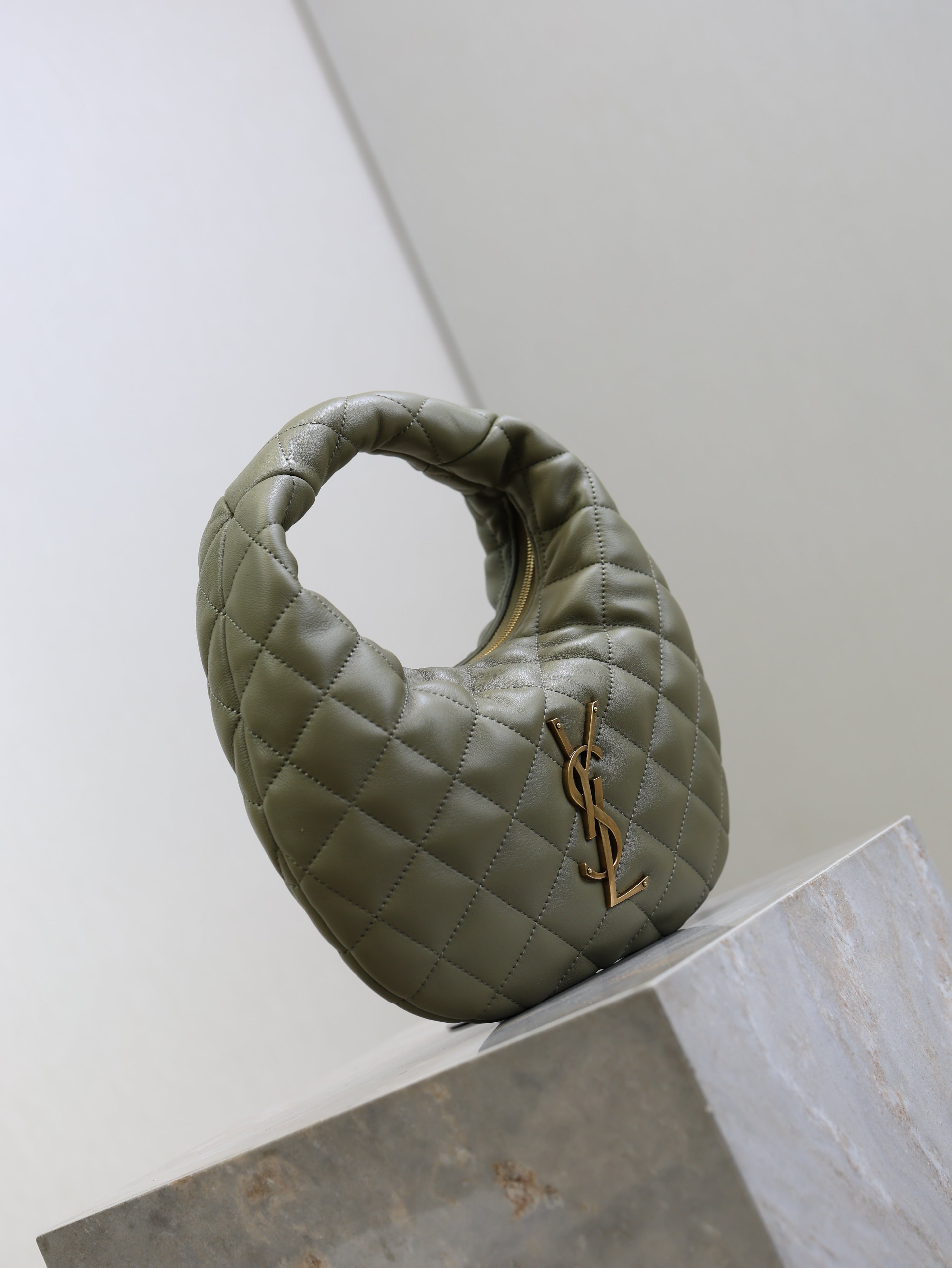 YSL 25S ICARE BABY 17 IN DARK OLIVE QUILTED CALFSKIN GOLD HARDWRE