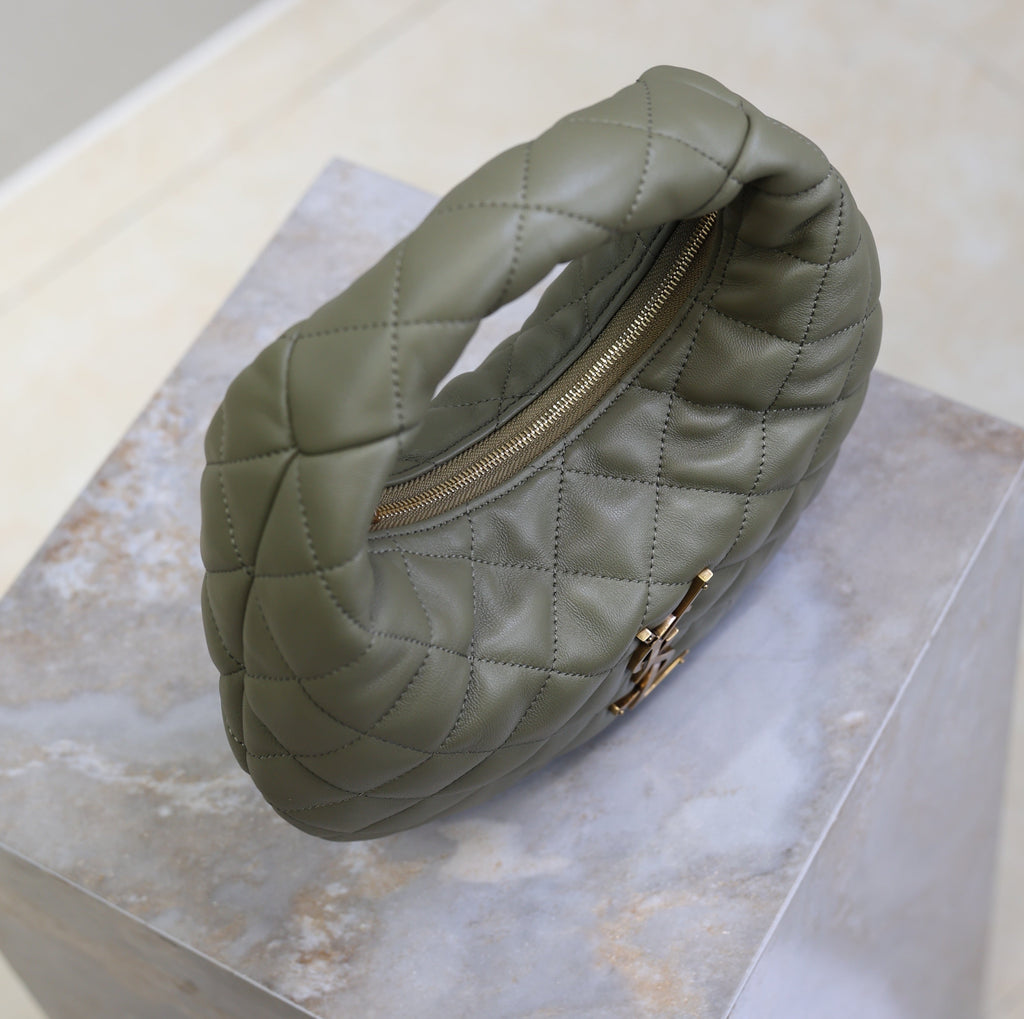 YSL 25S ICARE BABY 17 IN DARK OLIVE QUILTED CALFSKIN GOLD HARDWARE