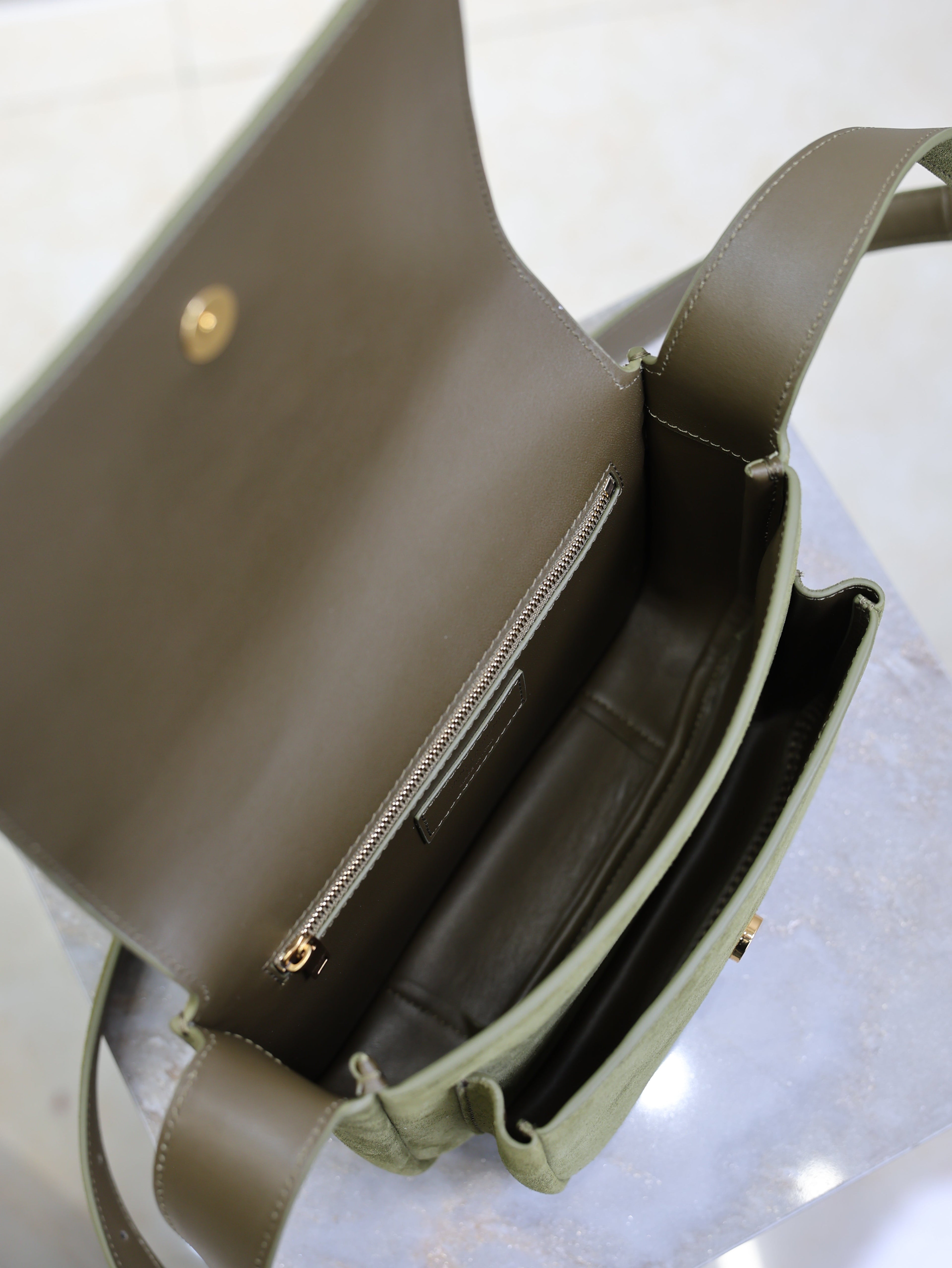 YSL 25S NIKI SATCHEL 22 IN BARLEY GREEN SUEDE GOLD HARDWRE