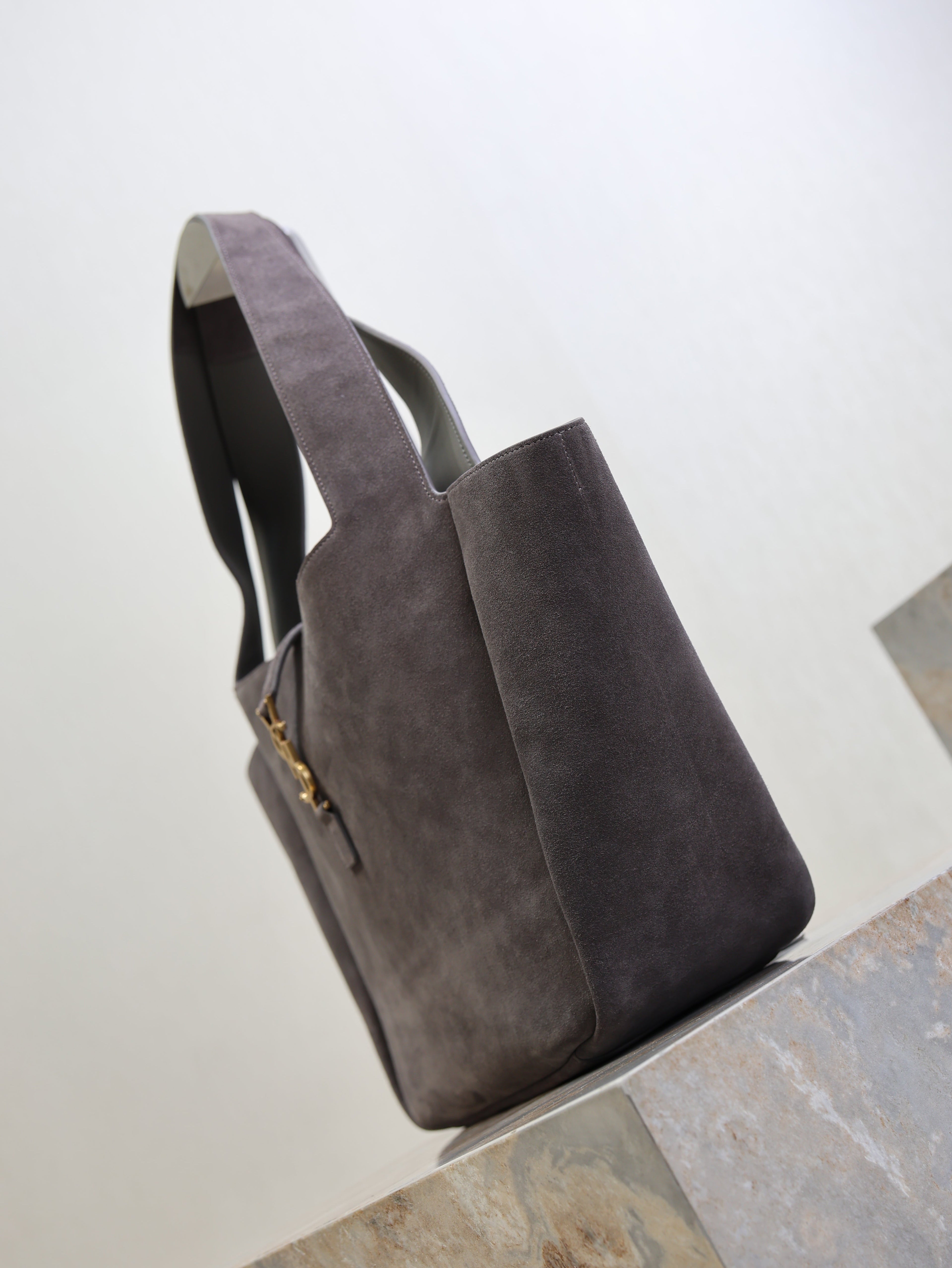 YSL 25S LE 5 À 7 BEA 50 IN DARK GRAY SUEDE GOLD HARDWRE