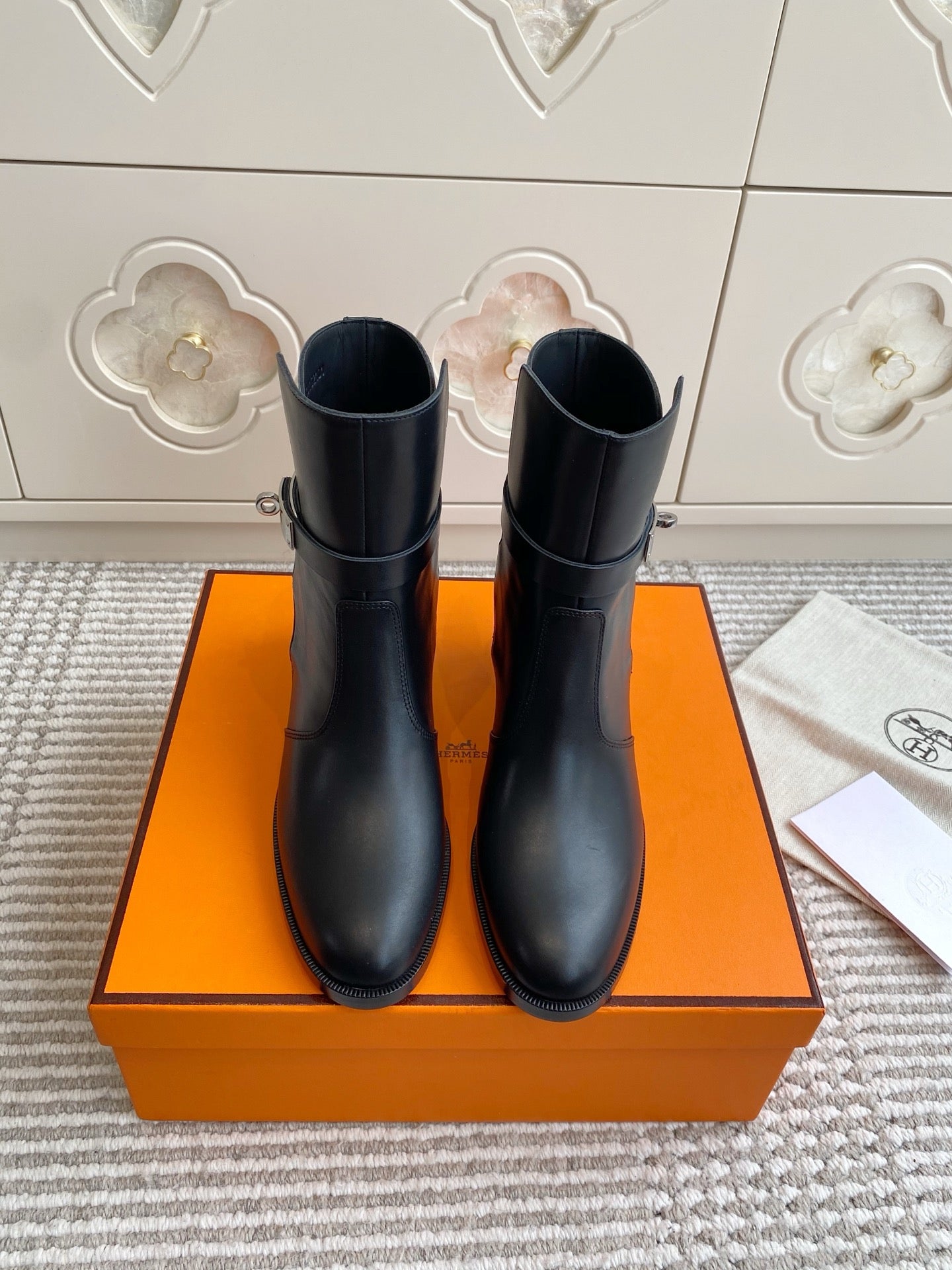 HERMES 25S FRENCHIE 50 ANKLE BOOT 50 MM IN BLACK LAMBSKIN WITH SILVER HARDWARE