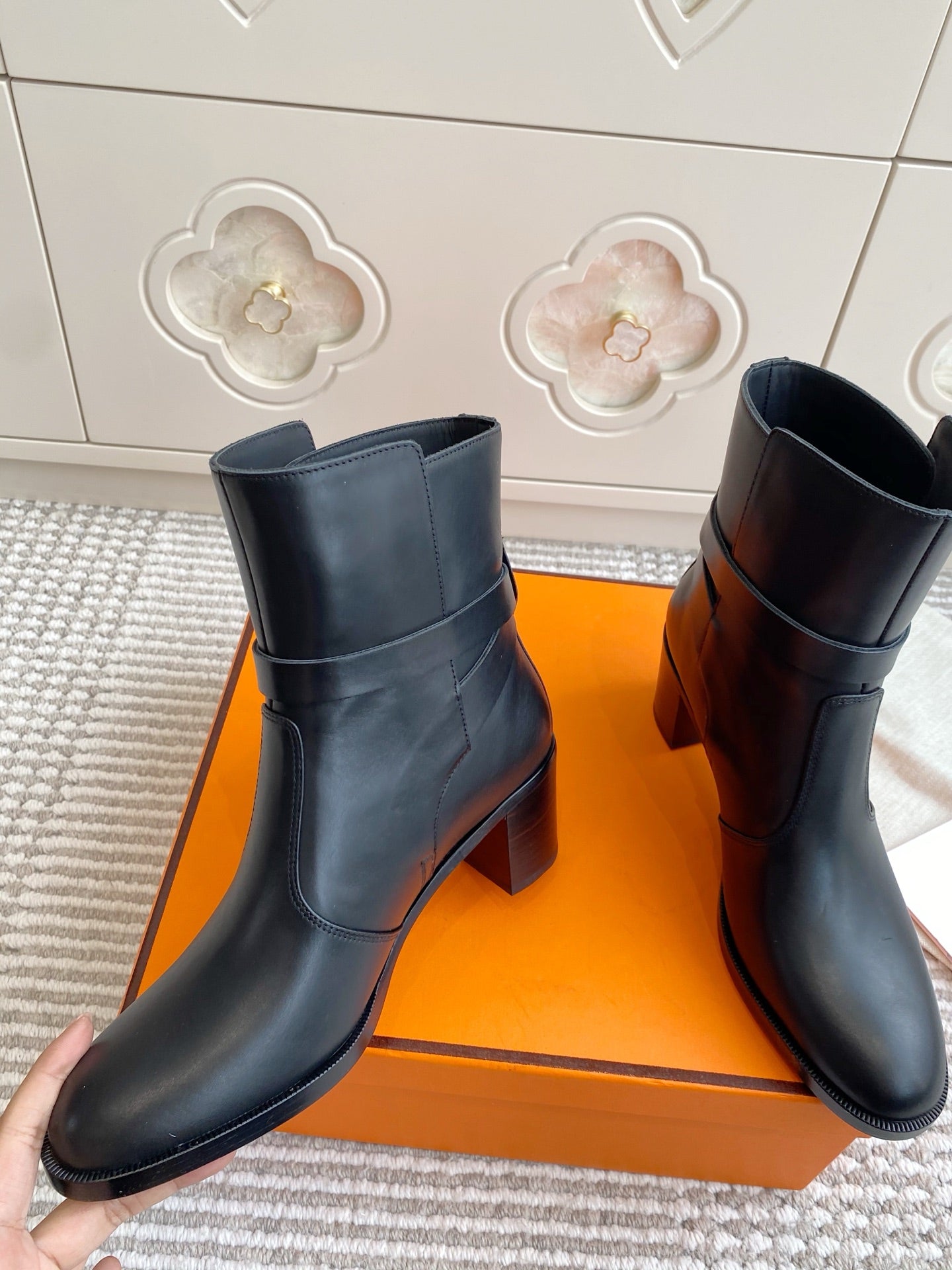 HERMES 25S FRENCHIE 50 ANKLE BOOT 50 MM IN BLACK LAMBSKIN WITH SILVER HARDWARE