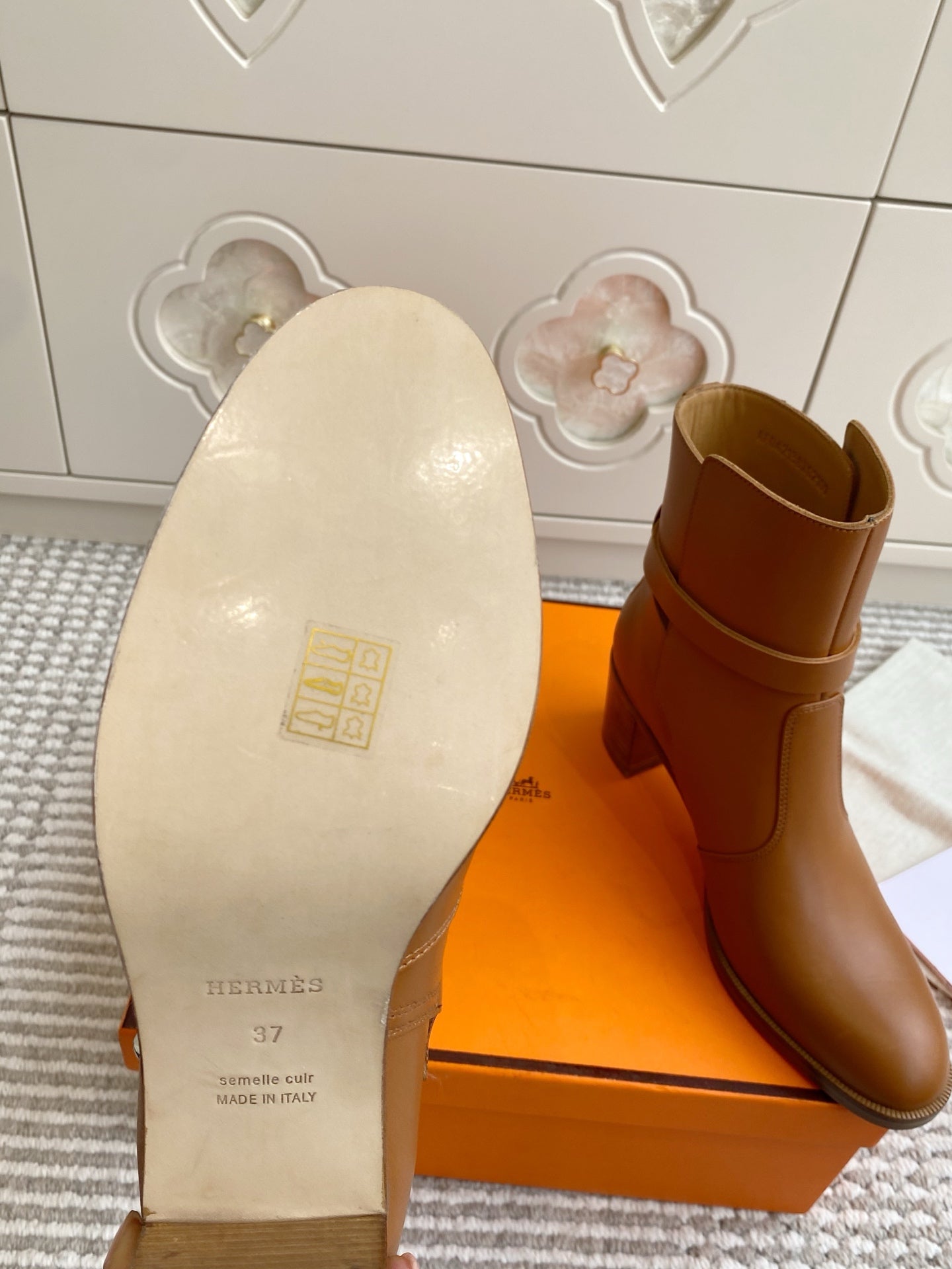 HERMES 25S FRENCHIE 50 ANKLE BOOT 50 MM IN BROWN LAMBSKIN WITH SILVER HARDWARE