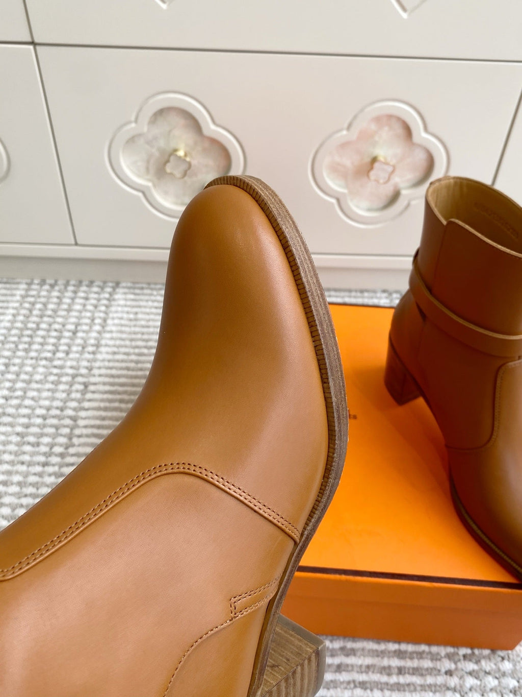 HERMES 25S FRENCHIE 50 ANKLE BOOT 50 MM IN BROWN LAMBSKIN WITH SILVER HARDWARE