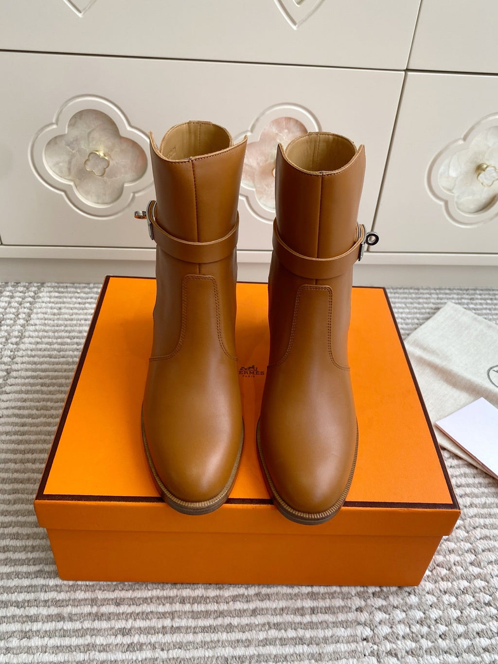 HERMES 25S FRENCHIE 50 ANKLE BOOT 50 MM IN BROWN LAMBSKIN WITH SILVER HARDWARE