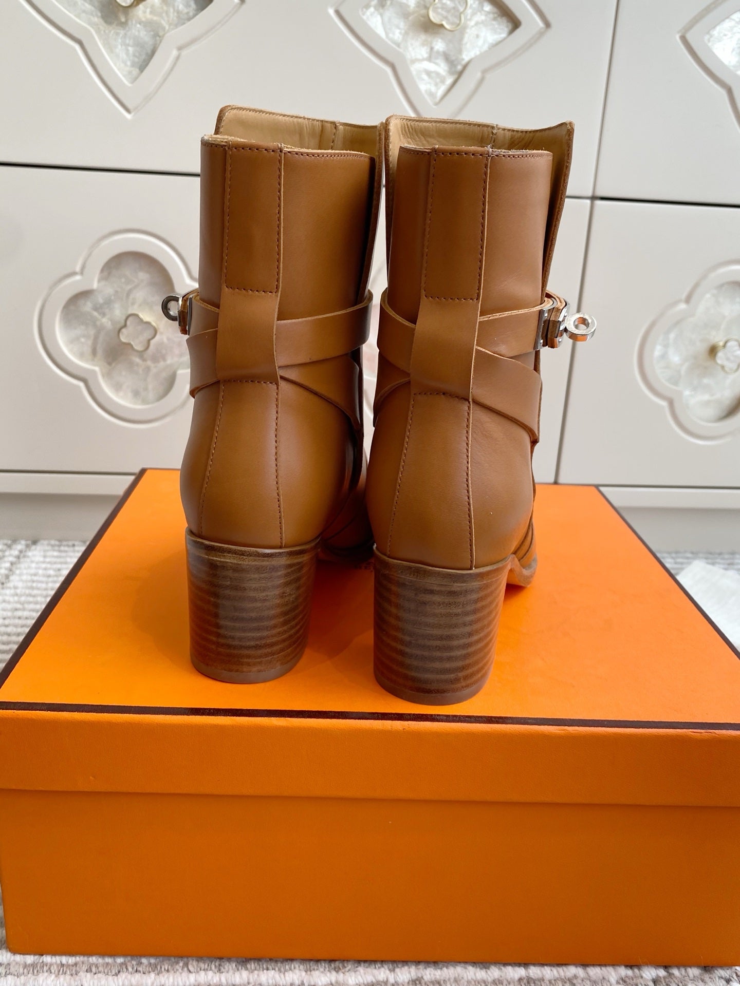 HERMES 25S FRENCHIE 50 ANKLE BOOT 50 MM IN BROWN LAMBSKIN WITH SILVER HARDWARE