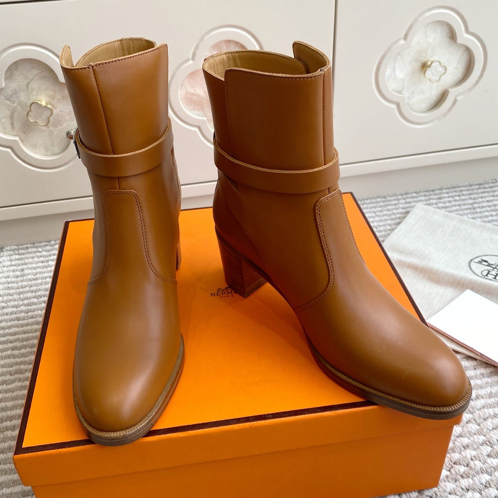 HERMES 25S FRENCHIE 50 ANKLE BOOT 50 MM IN BROWN LAMBSKIN WITH SILVER HARDWARE