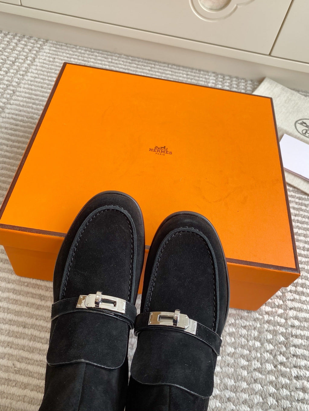 HERMES 25S KELSY ANKLE BOOT IN BLACK SUEDE WITH SILVER HARDWARE