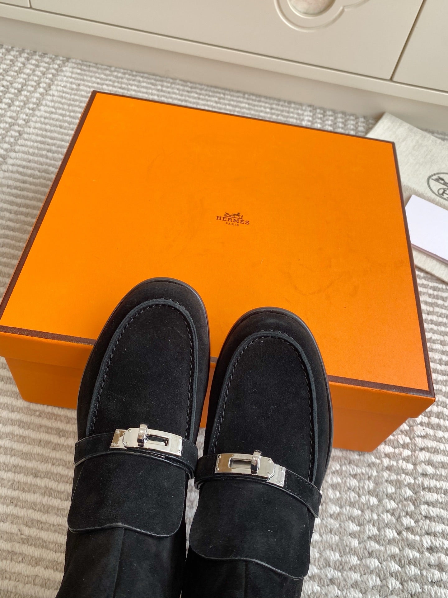 HERMES 25S KELSY ANKLE BOOT IN BLACK SUEDE WITH SILVER HARDWARE