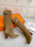 HERMES 25S TALL BOOTS 90 MM IN WARM BEIGE GOLD SUEDE