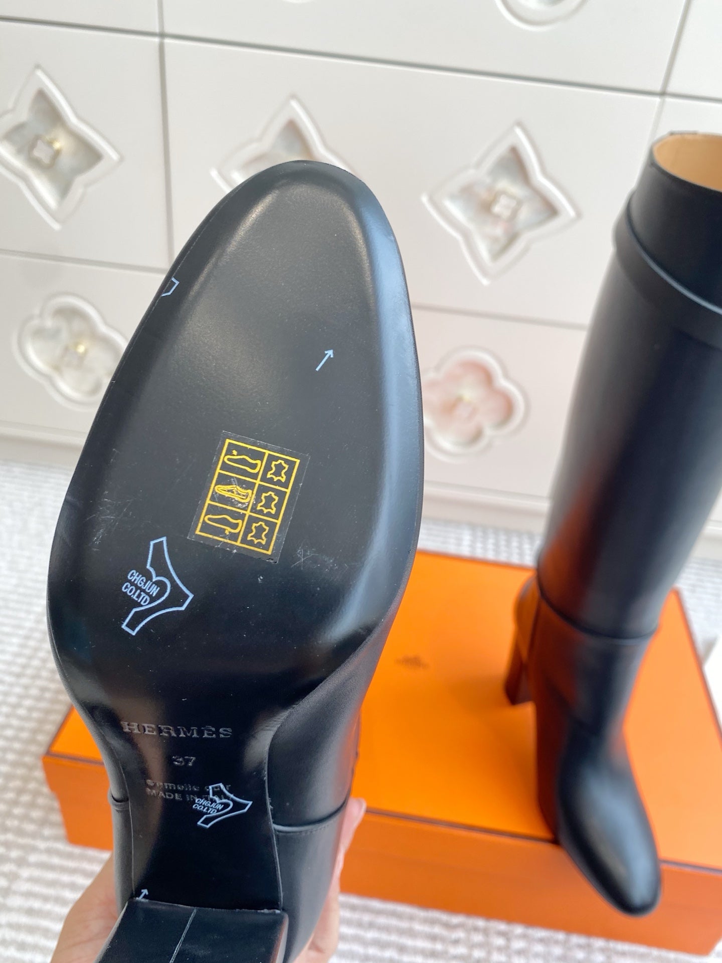 HERMES 25S TALL BOOTS 90 MM IN BLACK LAMBSKIN WITH SILVER HARDWARE
