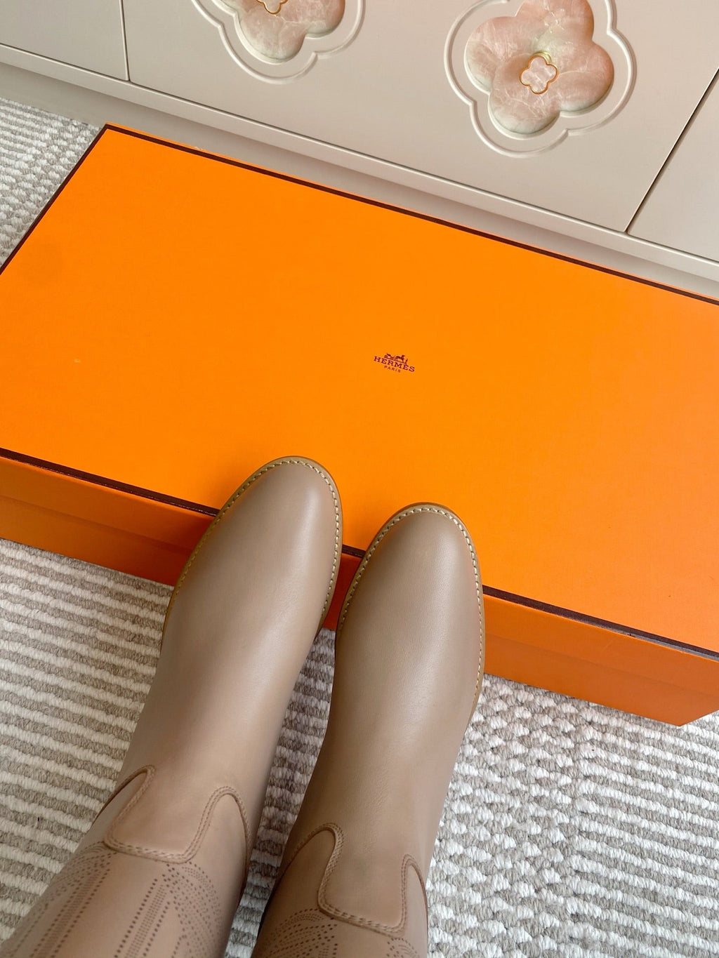 HERMES 25S JUMPING BOOTS IN LIGHT CARAMEL BROWN LAMBSKIN WITH SILVER HARDWARE
