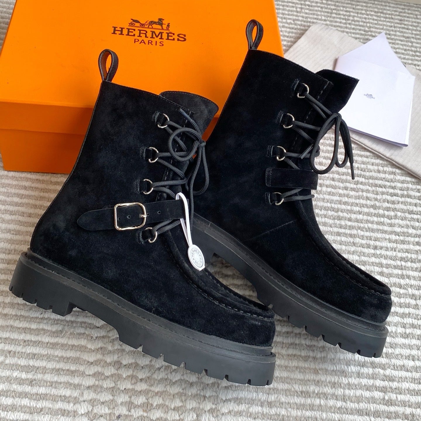 HERMES 25S ANKLE BOOTS IN BLACK SUEDE