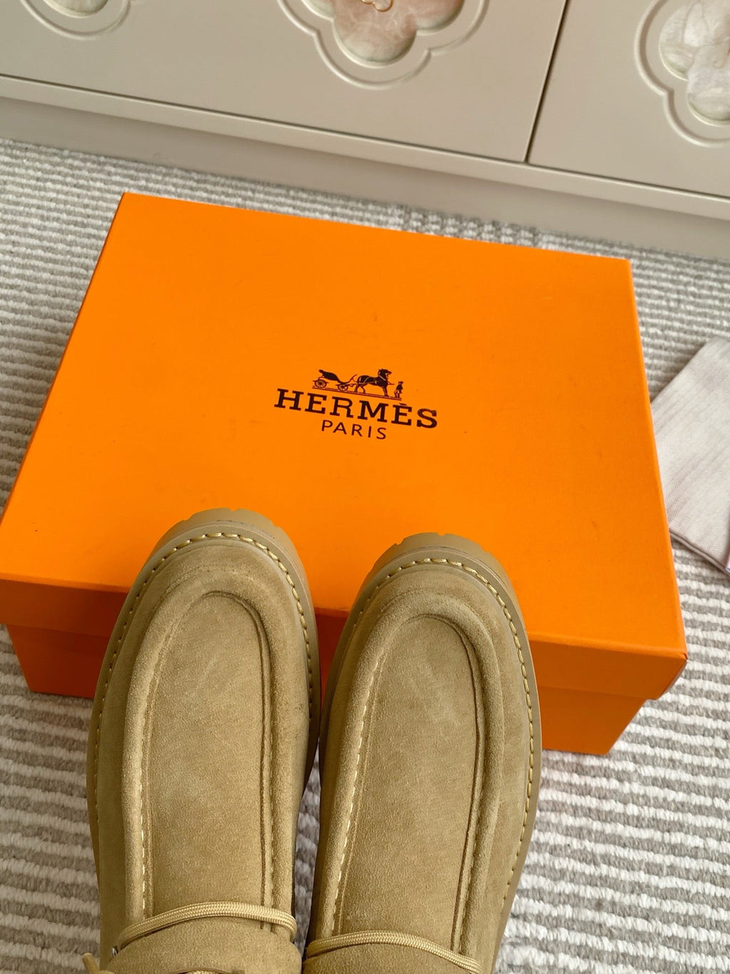 HERMES 25S ANKLE BOOTS IN WARM BEIGE GOLD SUEDE