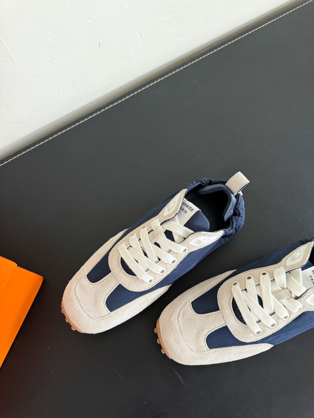 HERMES SKATEBOARD SHOES LIGHT GRAY MIX NAVY SUEDE