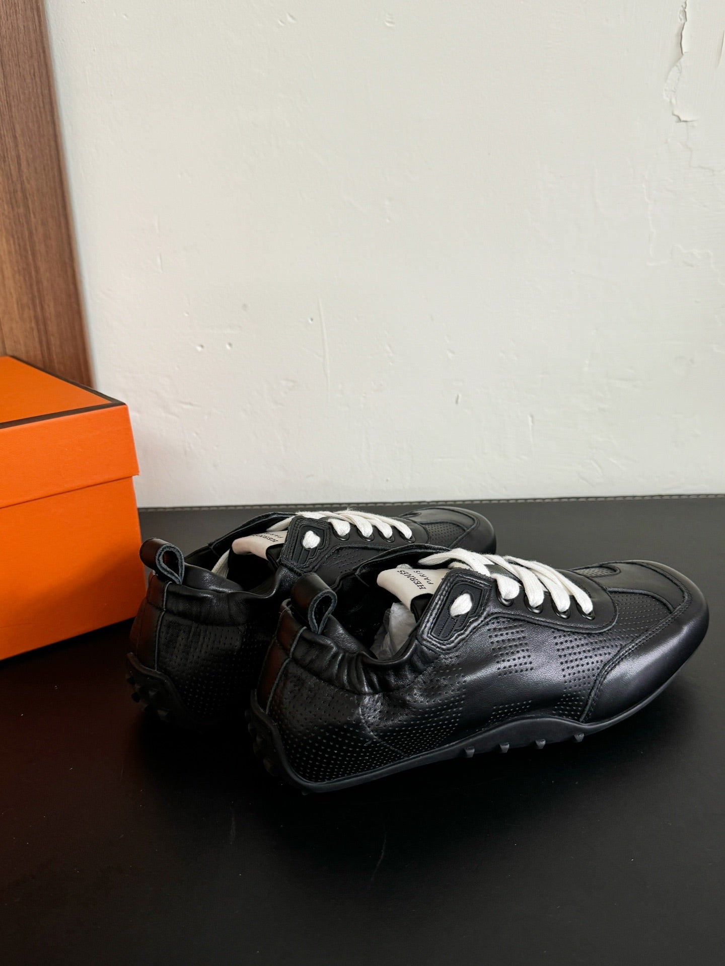 HERMES SKATEBOARD SHOES BLACK CALFSKIN