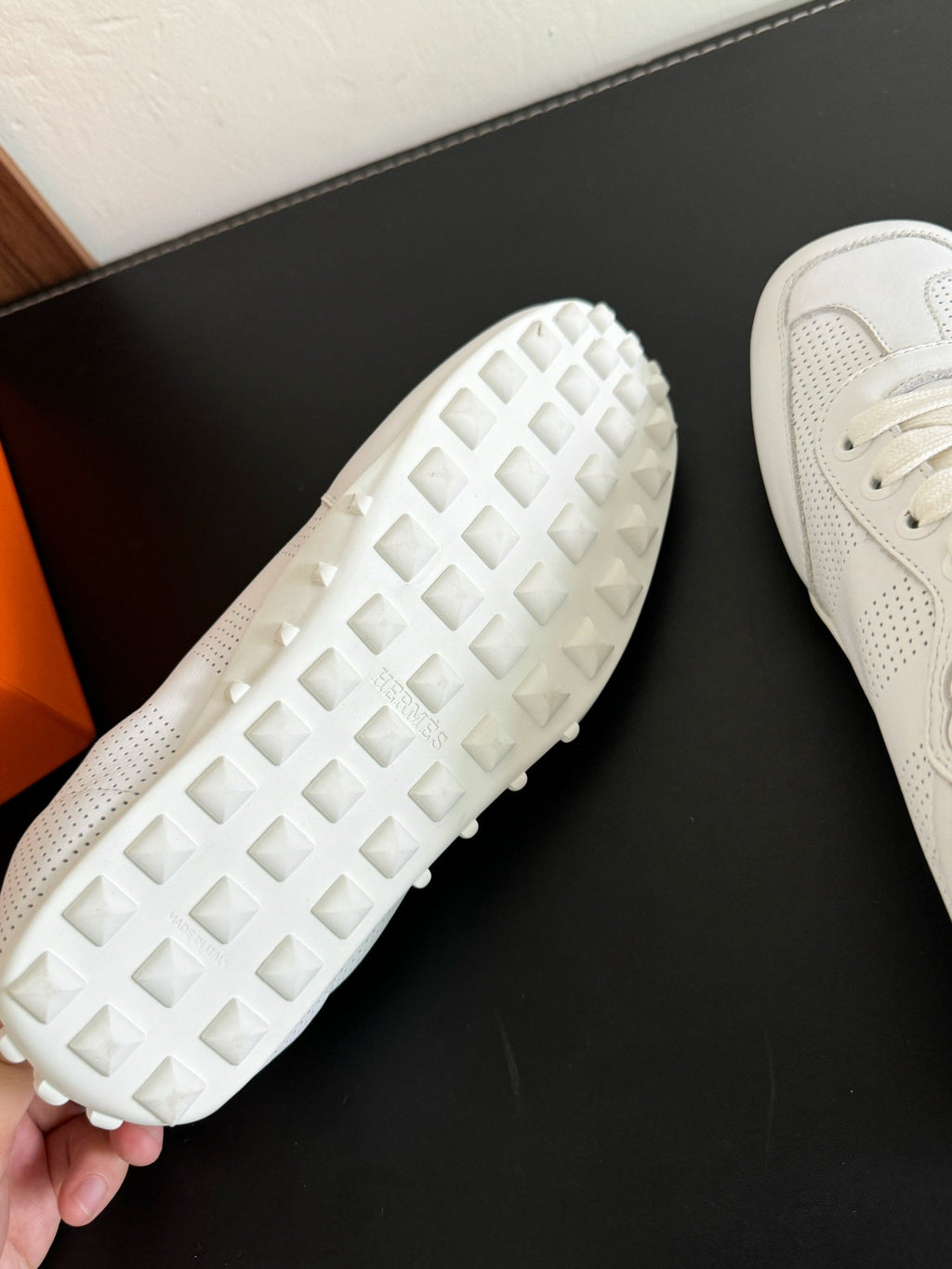 HERMES SKATEBOARD SHOES WHITE CALFSKIN