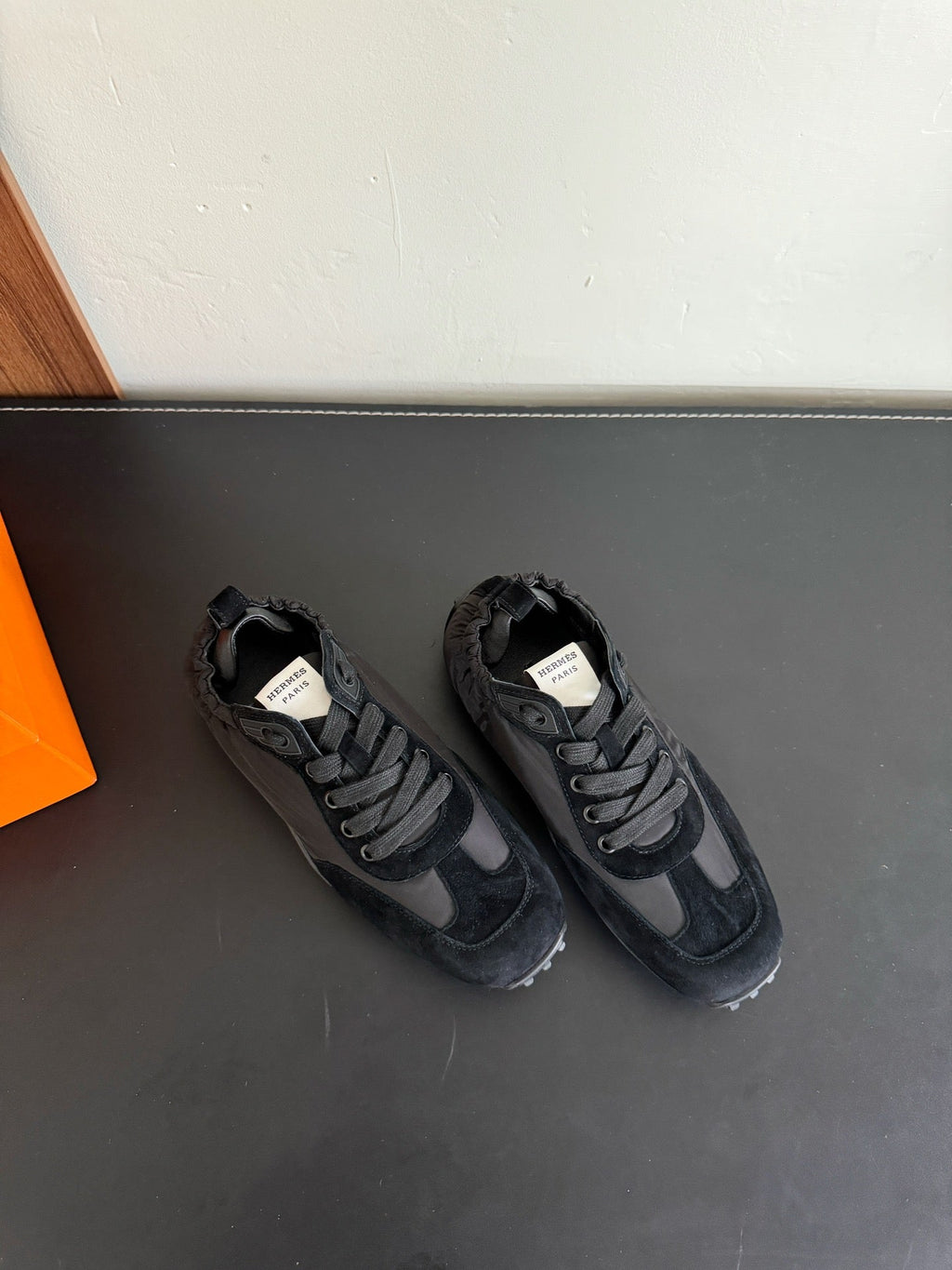 HERMES SKATEBOARD SHOES BLACK SUEDE