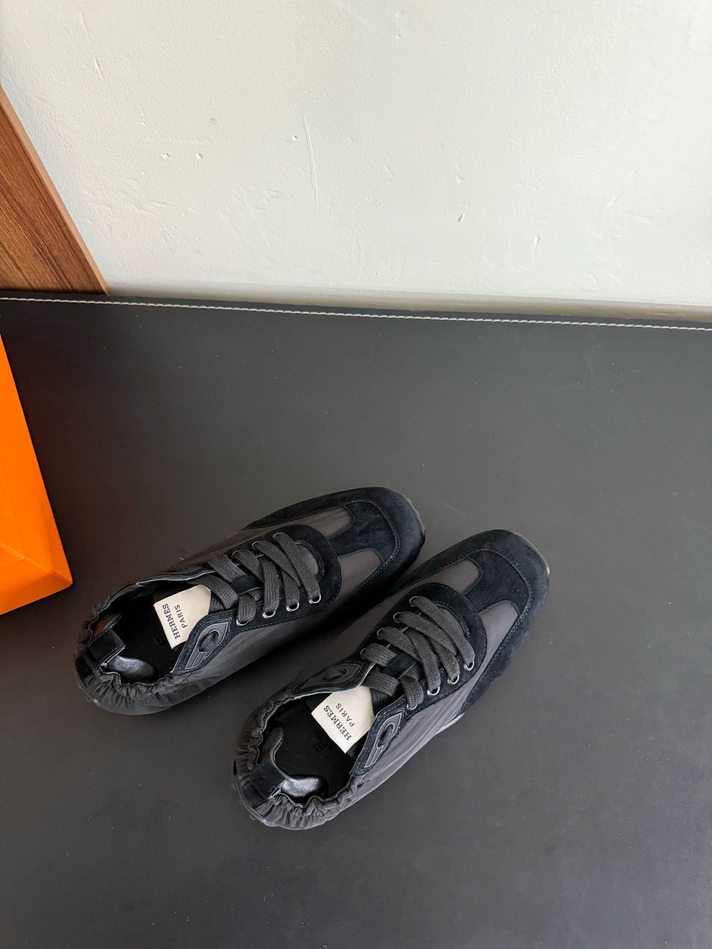 HERMES SKATEBOARD SHOES BLACK SUEDE