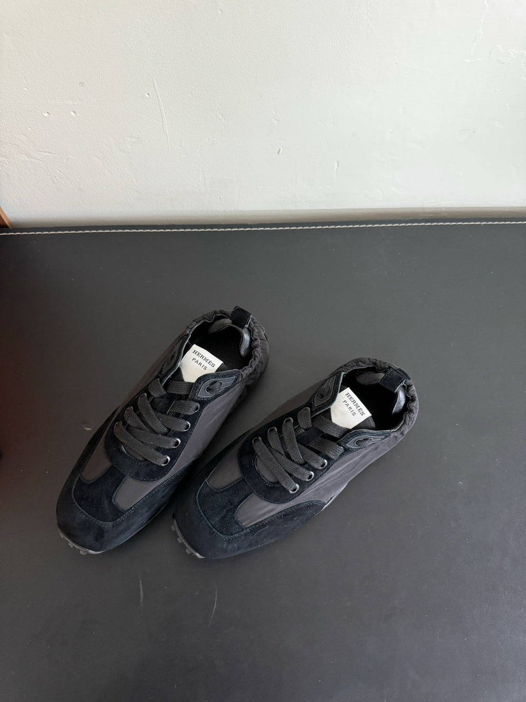 HERMES SKATEBOARD SHOES BLACK SUEDE