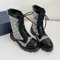 DIOR D-UNIT ANKLE BOOT BLACK CALFSKIN WITH WHITE AND BLACK CANNAGE TWEED