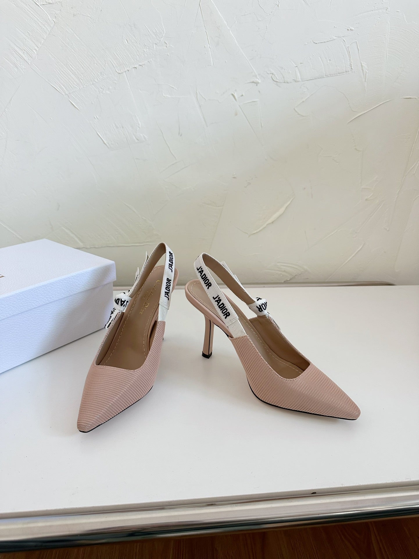 DIOR J'A SLINGBACK PUMP NUDE PINK TECHNICAL FABRIC 10 CM