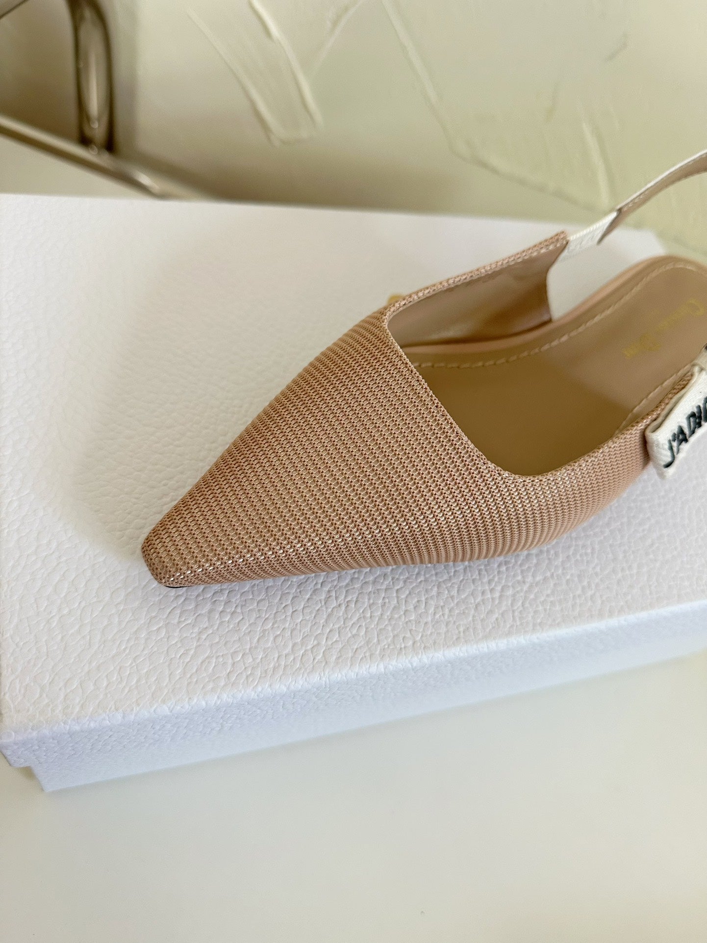 DIOR J'A SLINGBACK FLAT NUDE PINK TECHNICAL FABRIC