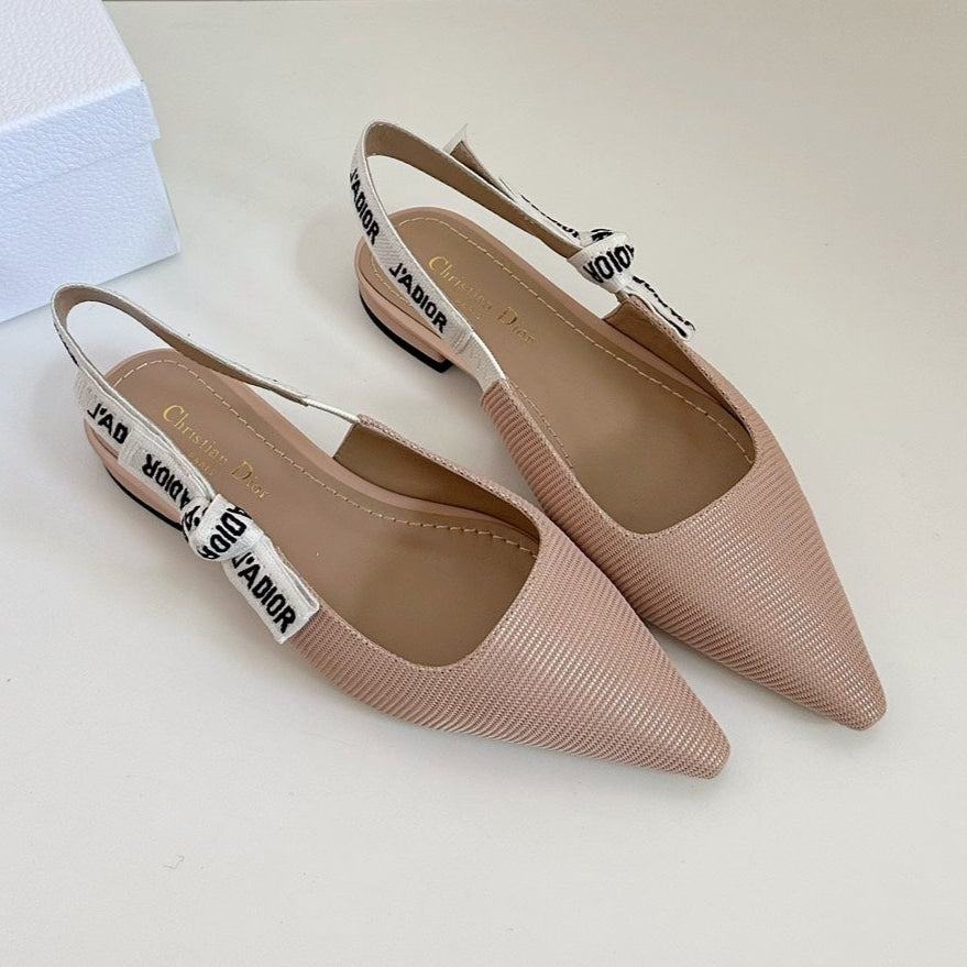 DIOR J'A SLINGBACK FLAT NUDE PINK TECHNICAL FABRIC