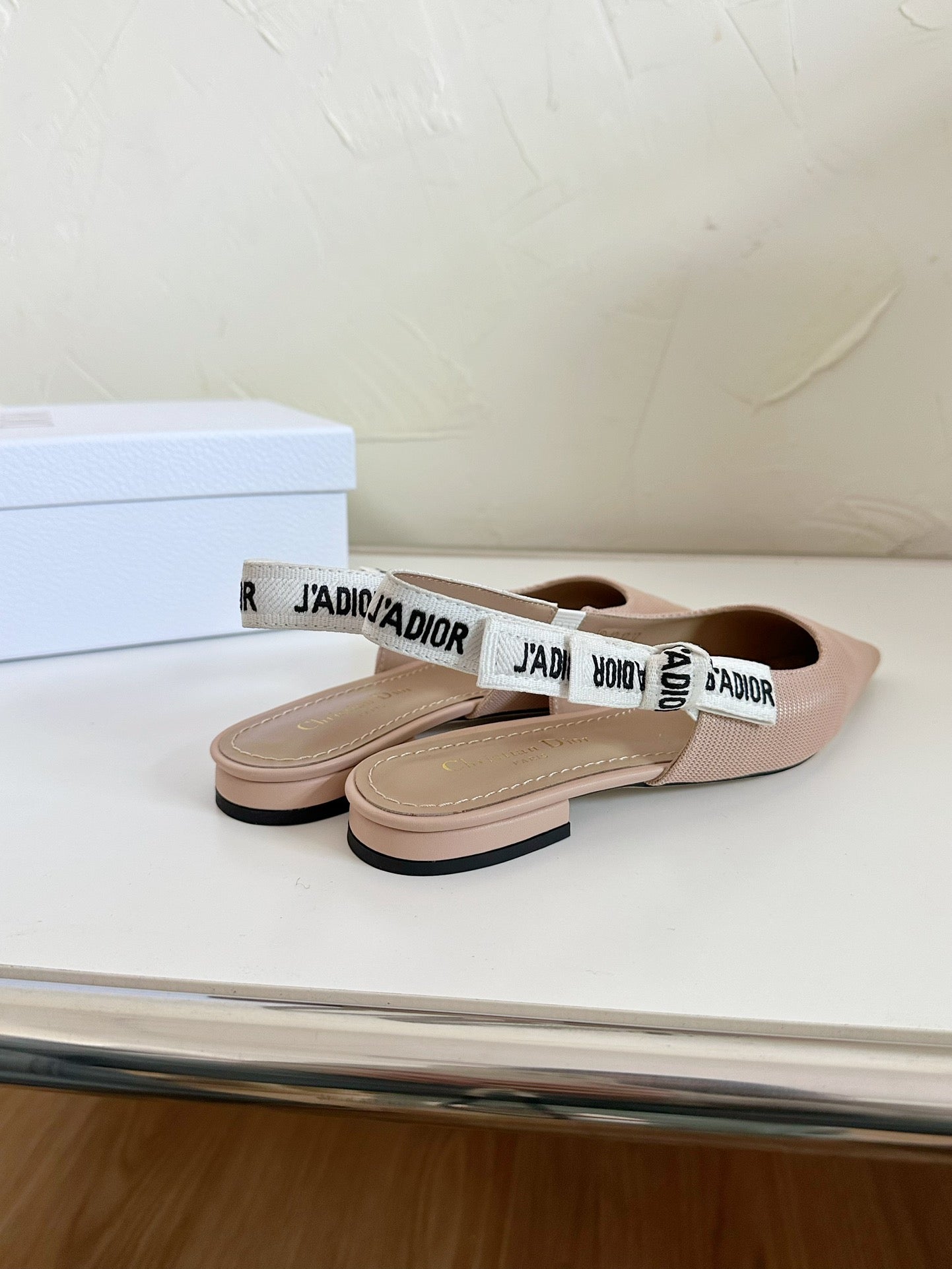 DIOR J'A SLINGBACK FLAT NUDE PINK TECHNICAL FABRIC