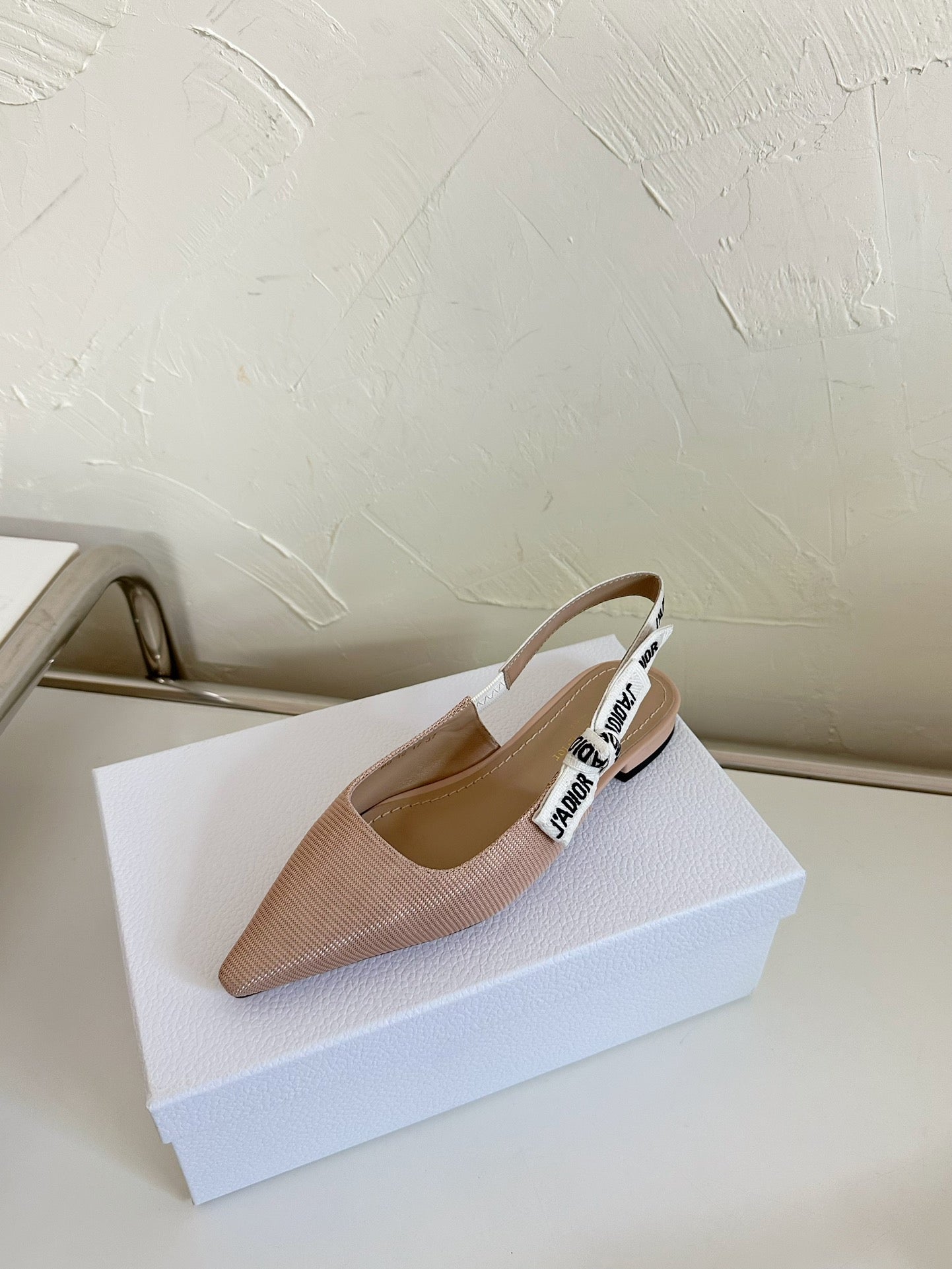 DIOR J'A SLINGBACK FLAT NUDE PINK TECHNICAL FABRIC