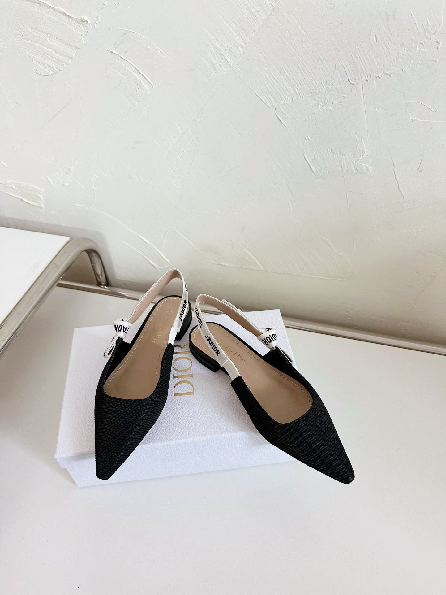 DIOR J'A SLINGBACK FLAT BLACK TECHNICAL FABRIC