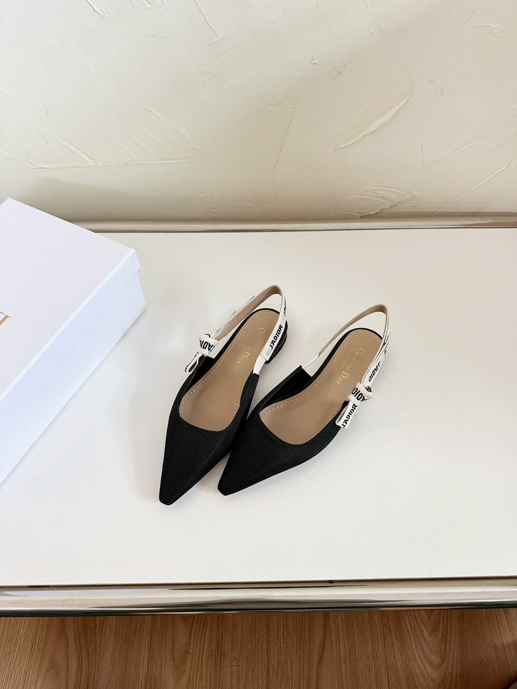 DIOR J'A SLINGBACK FLAT BLACK TECHNICAL FABRIC