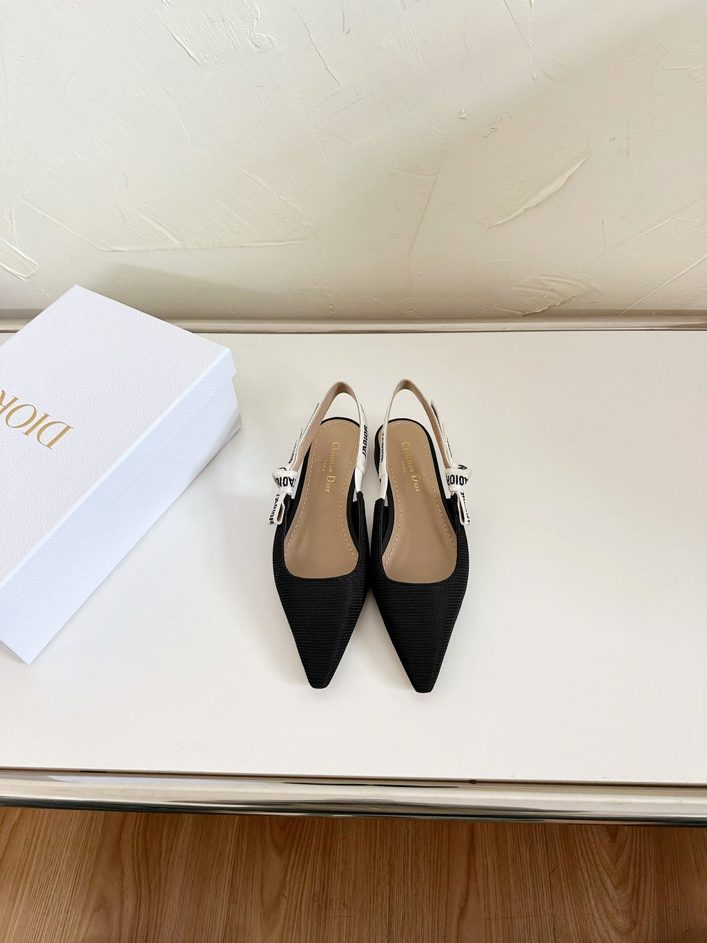 DIOR J'A SLINGBACK FLAT BLACK TECHNICAL FABRIC