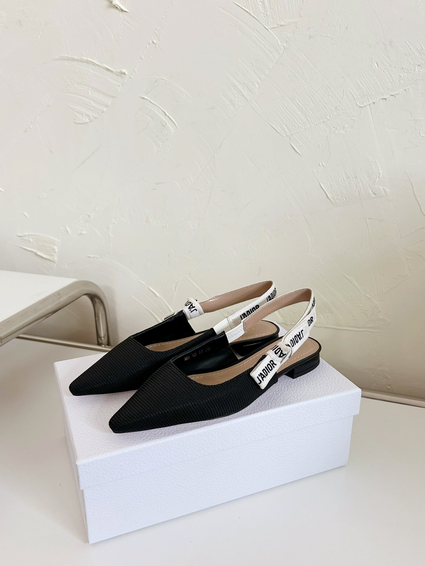 DIOR J'A SLINGBACK FLAT BLACK TECHNICAL FABRIC