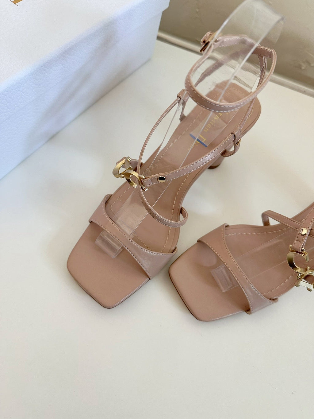 DIOR MEDIUM SQUARE HEEL SANDAL IN BLUSH PINK LAMBSKIN