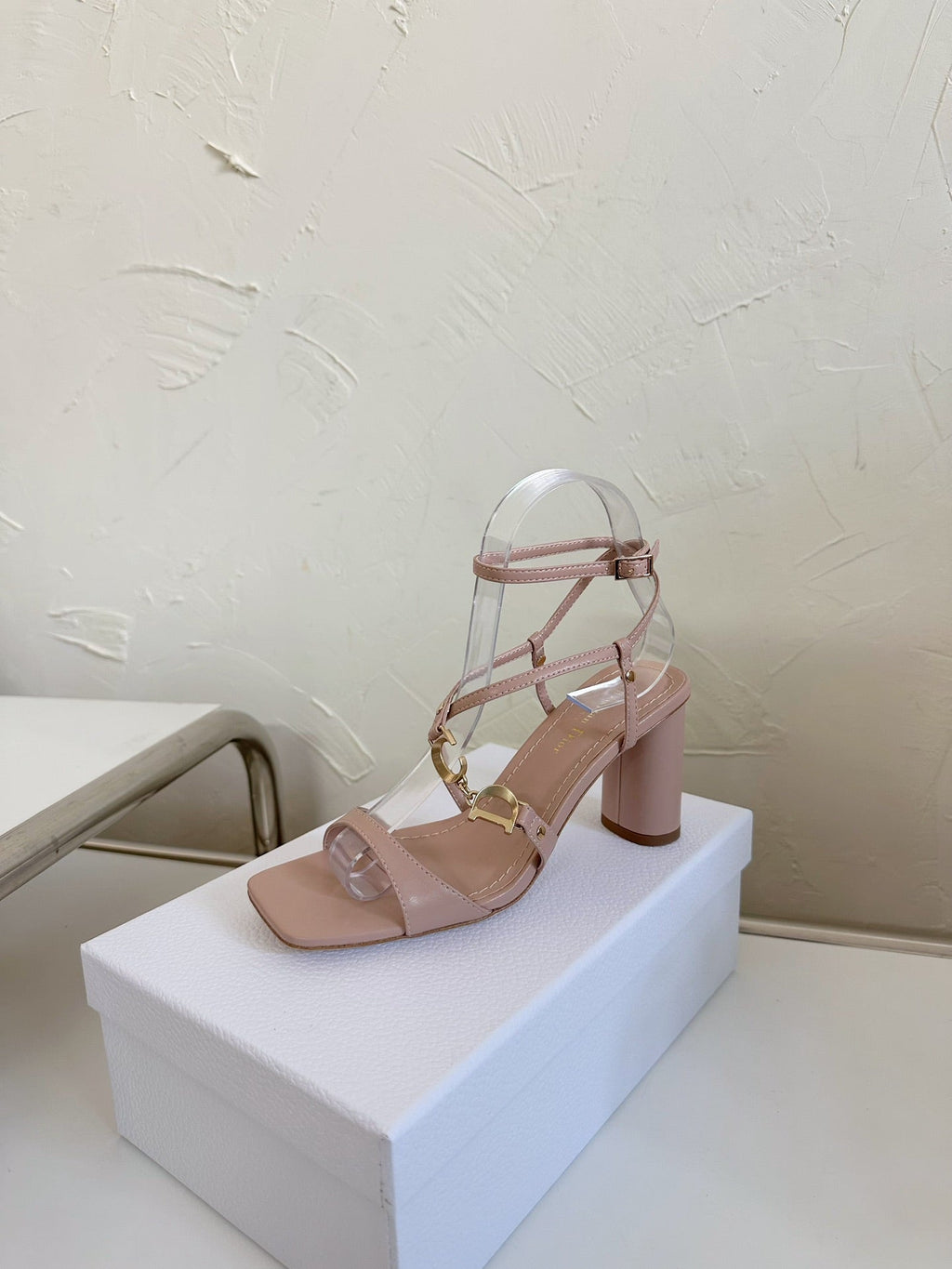 DIOR MEDIUM SQUARE HEEL SANDAL IN BLUSH PINK LAMBSKIN