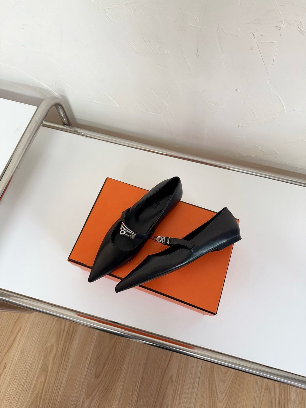 HERMES KIARA FLAT PUMP IN BLACK CALFSKIN