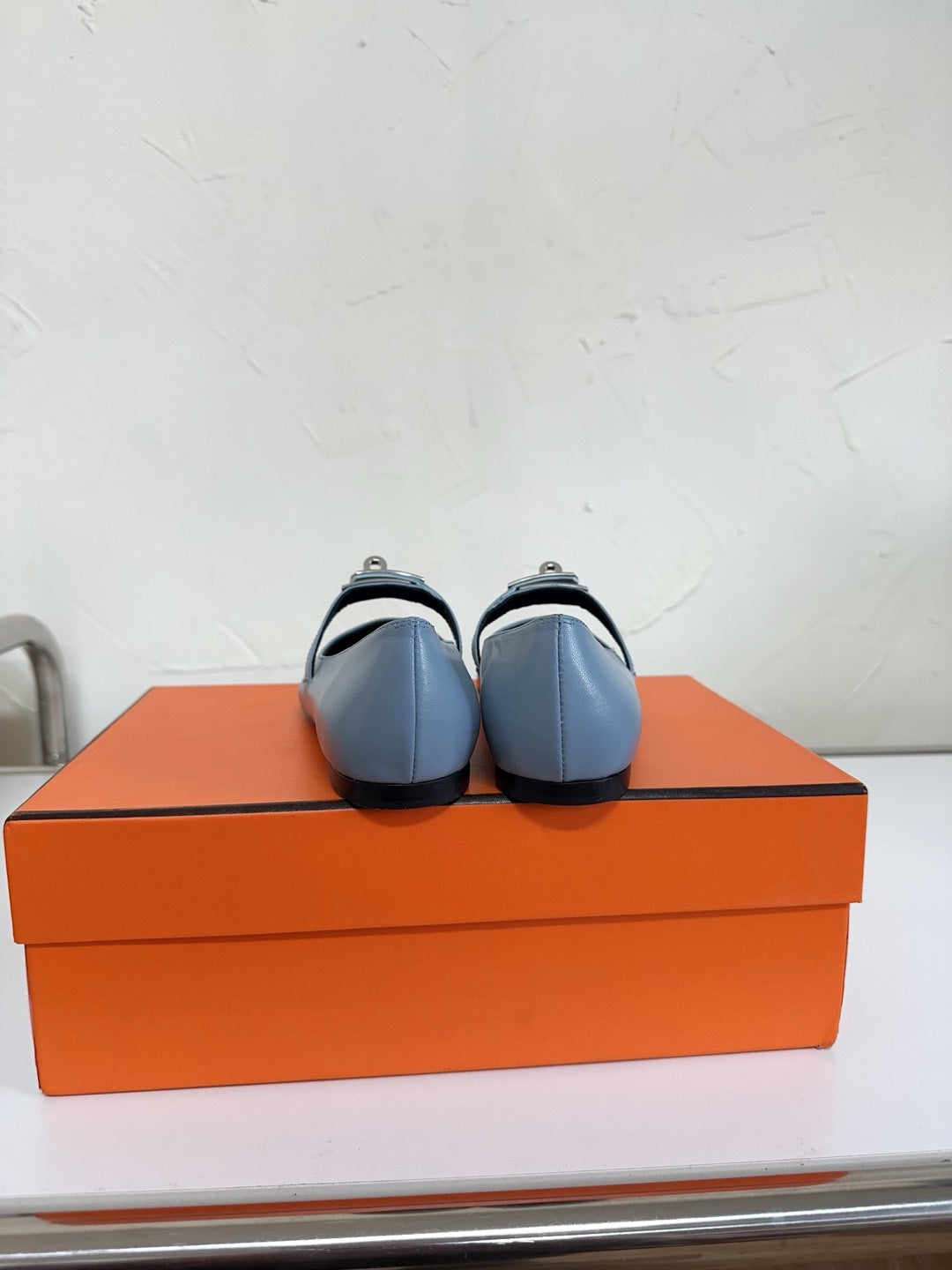 HERMES KIARA FLAT PUMP IN CERULEAN BLUE CALFSKIN