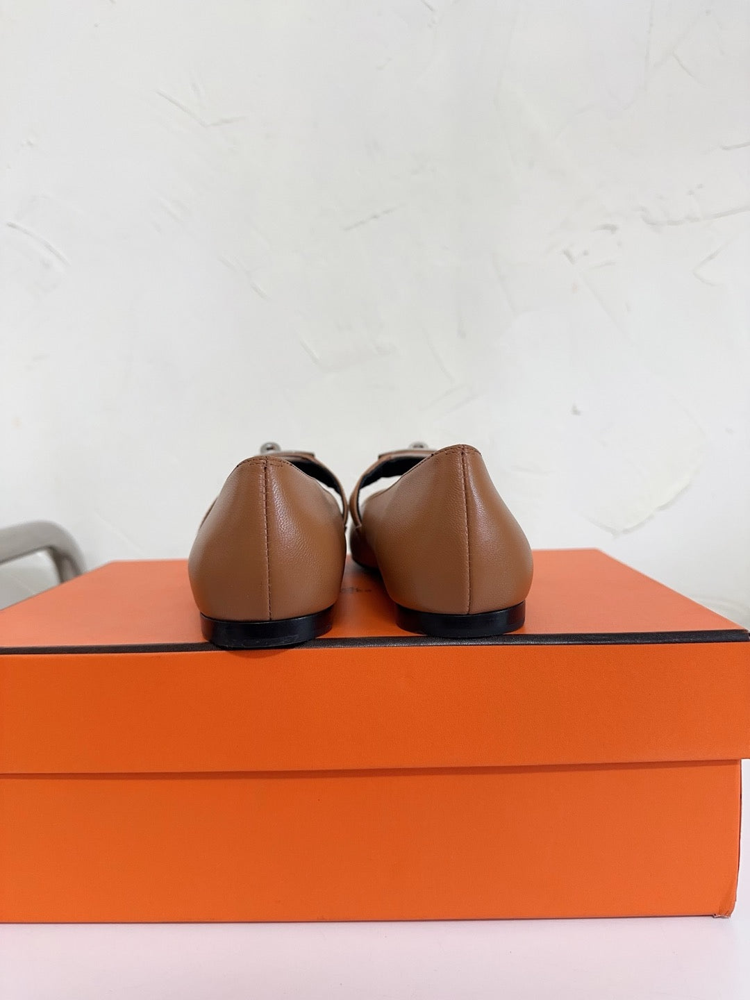 HERMES KIARA FLAT PUMP IN SEPIA BROWN CALFSKIN
