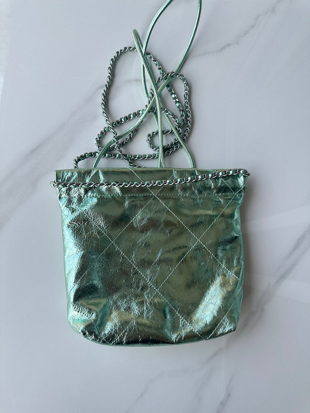 CHANEL MINI 20 BAG IN SEA GREEN METALLIC LAMBSKIN