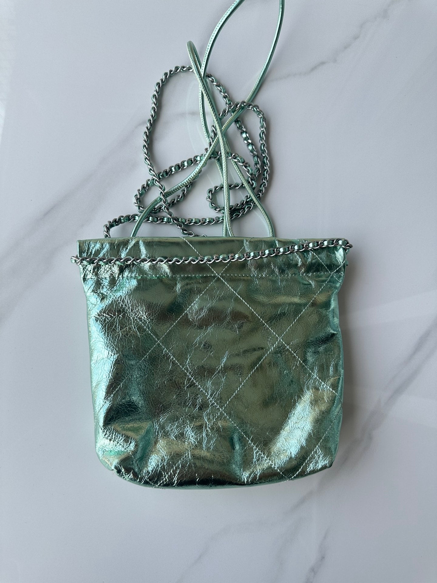 CHANEL MINI 20 BAG IN SEA GREEN METALLIC LAMBSKIN