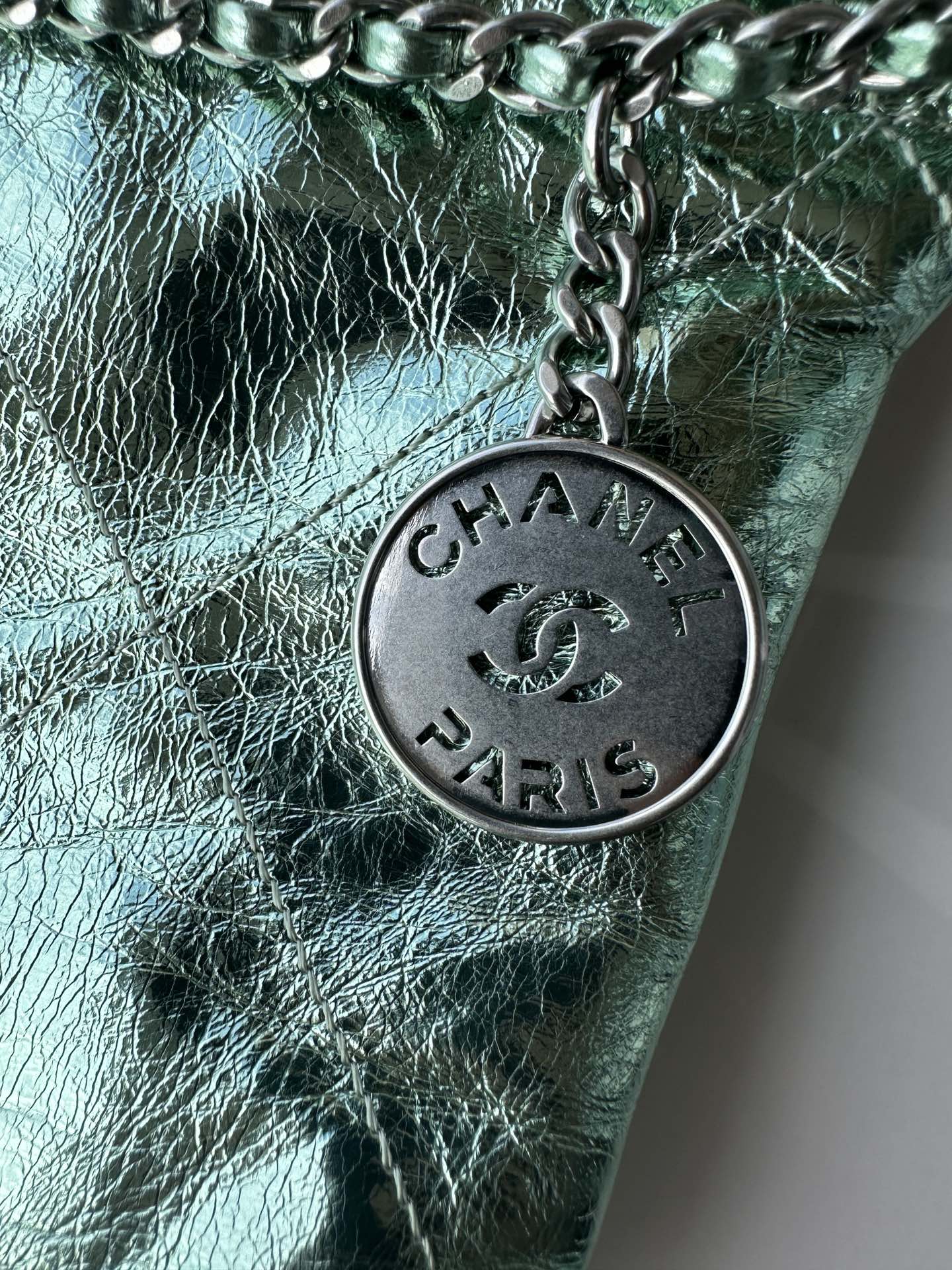 CHANEL MINI 20 BAG IN SEA GREEN METALLIC LAMBSKIN