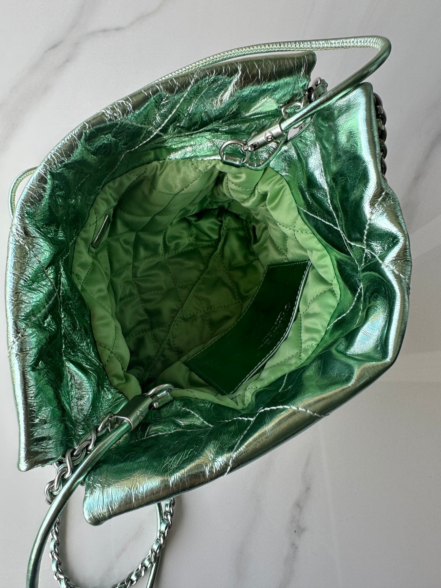 CHANEL MINI 20 BAG IN SEA GREEN METALLIC LAMBSKIN