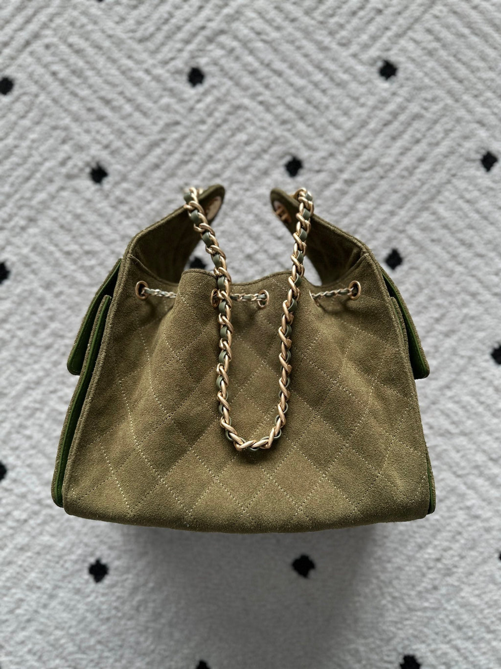 CHANEL 25S HOBO BAG 30 IN MOSS GREEN SUEDE WITH GOLD HARDWARE