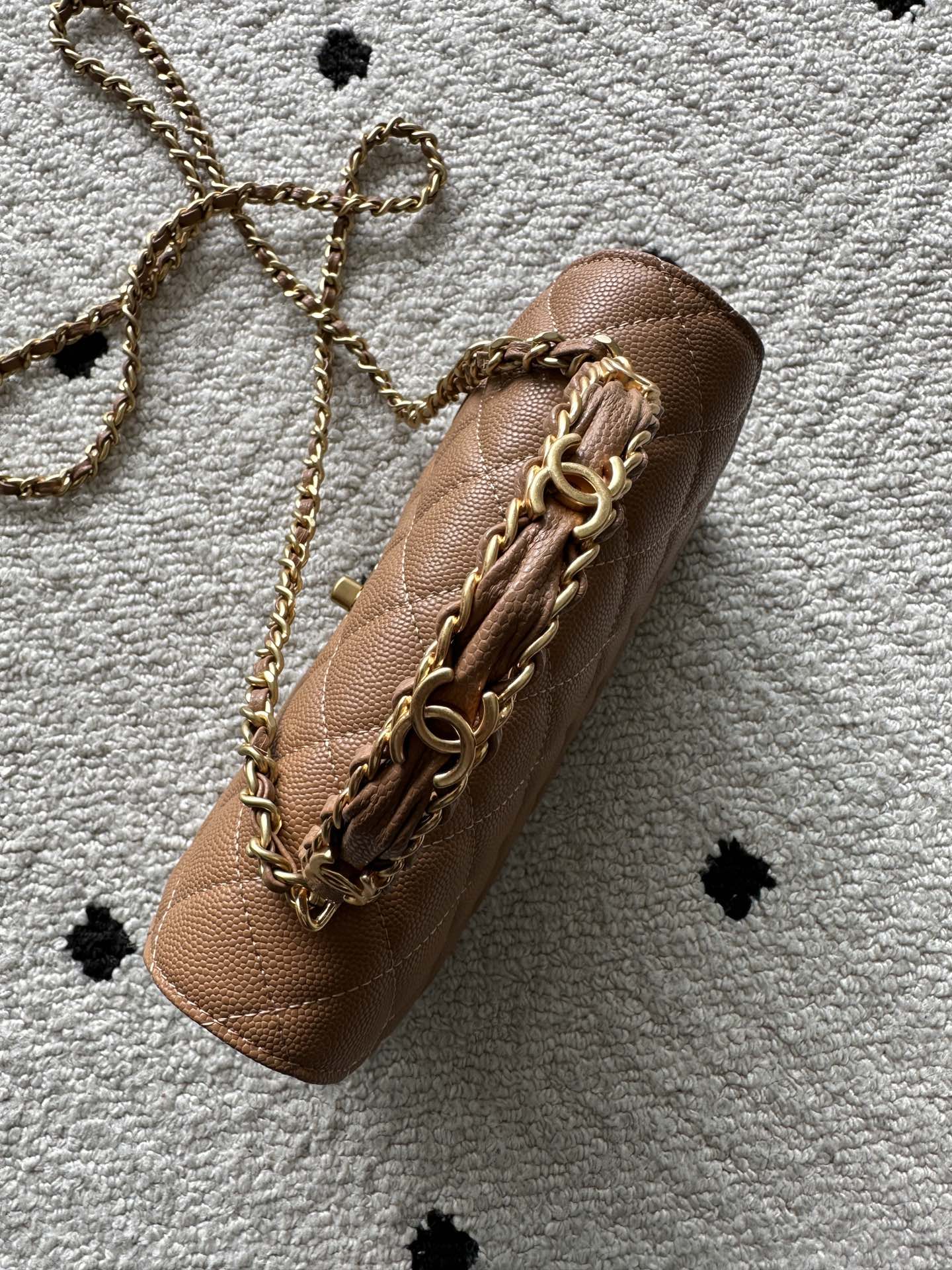 CHANEL 25S CLASSIC WALLET ON CHAIN 19 IN BROWN LAMBSKIN WITH GOLD HARDWARE
