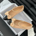 CHANEL BALLET FLATS IN SEPIA BEIGE LAMBSKIN WITH GOLD HARDWARE